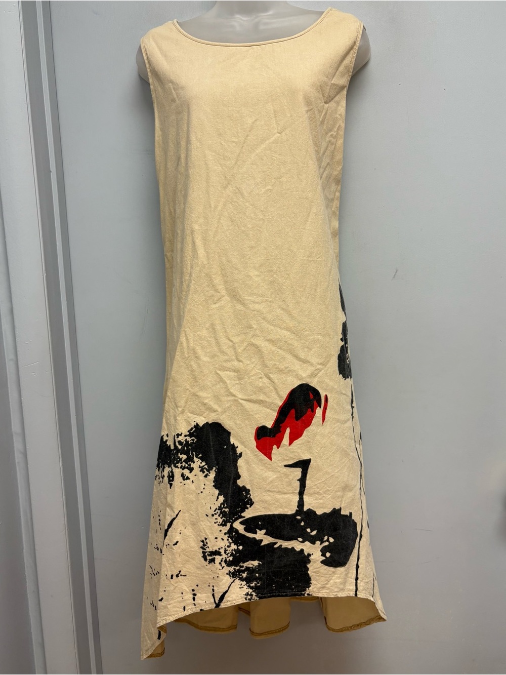 Zanzea Abstract Linen Blend Sleeveless High Low Midi Dress Cream Size L